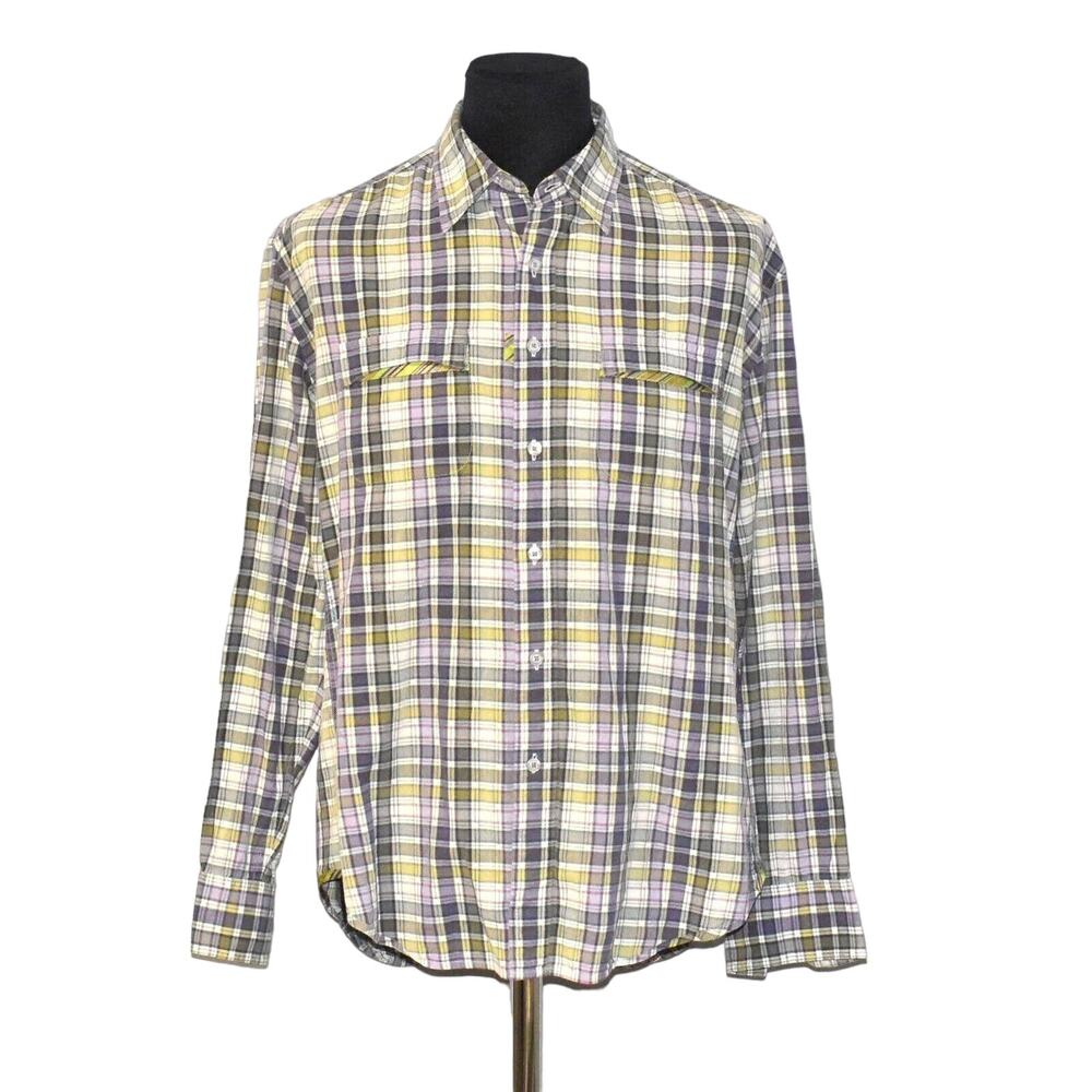A4 Auth THE FRESHLY LAUNDERED SHIRT BY ROBERT GRAHAM Check Cotton Shirt Size XL